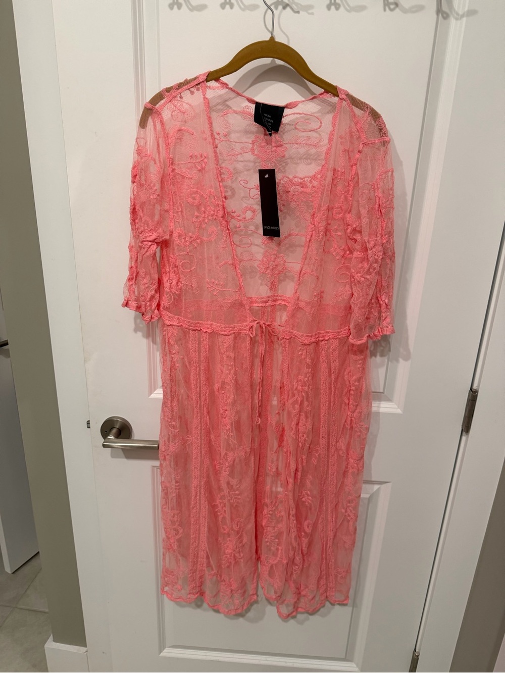Sheer Lace Dress Topper in Pink